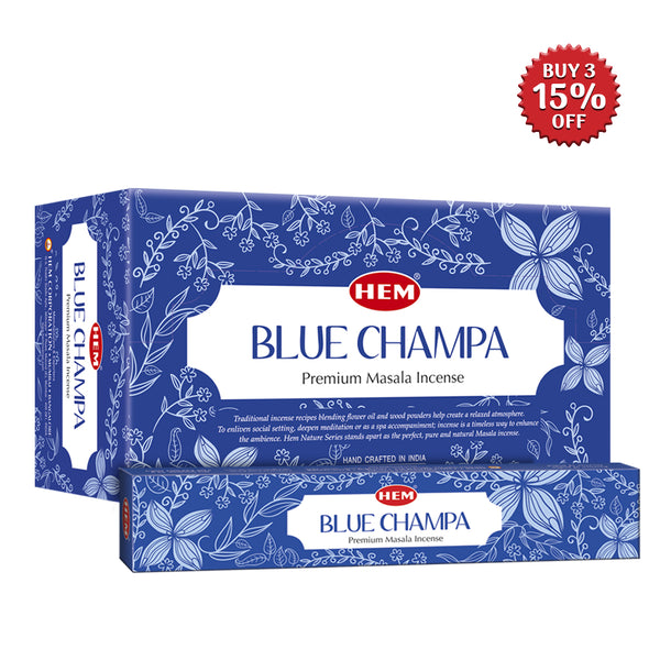 HEM Premium Blue Champa Masala Incense Sticks (12 Packets 15g Each)