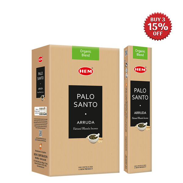HEM Palo Santo Arruda Natural Masala Incense Sticks (12 Packets 15g Each)