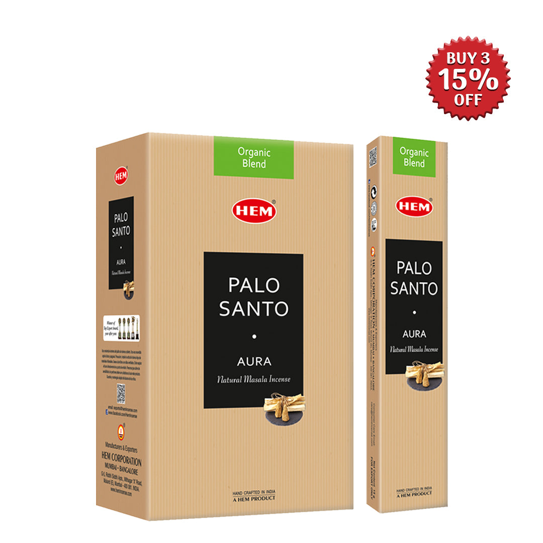HEM Palo Santo Aura Natural Masala Incense Sticks (12 Packets 15g Each)