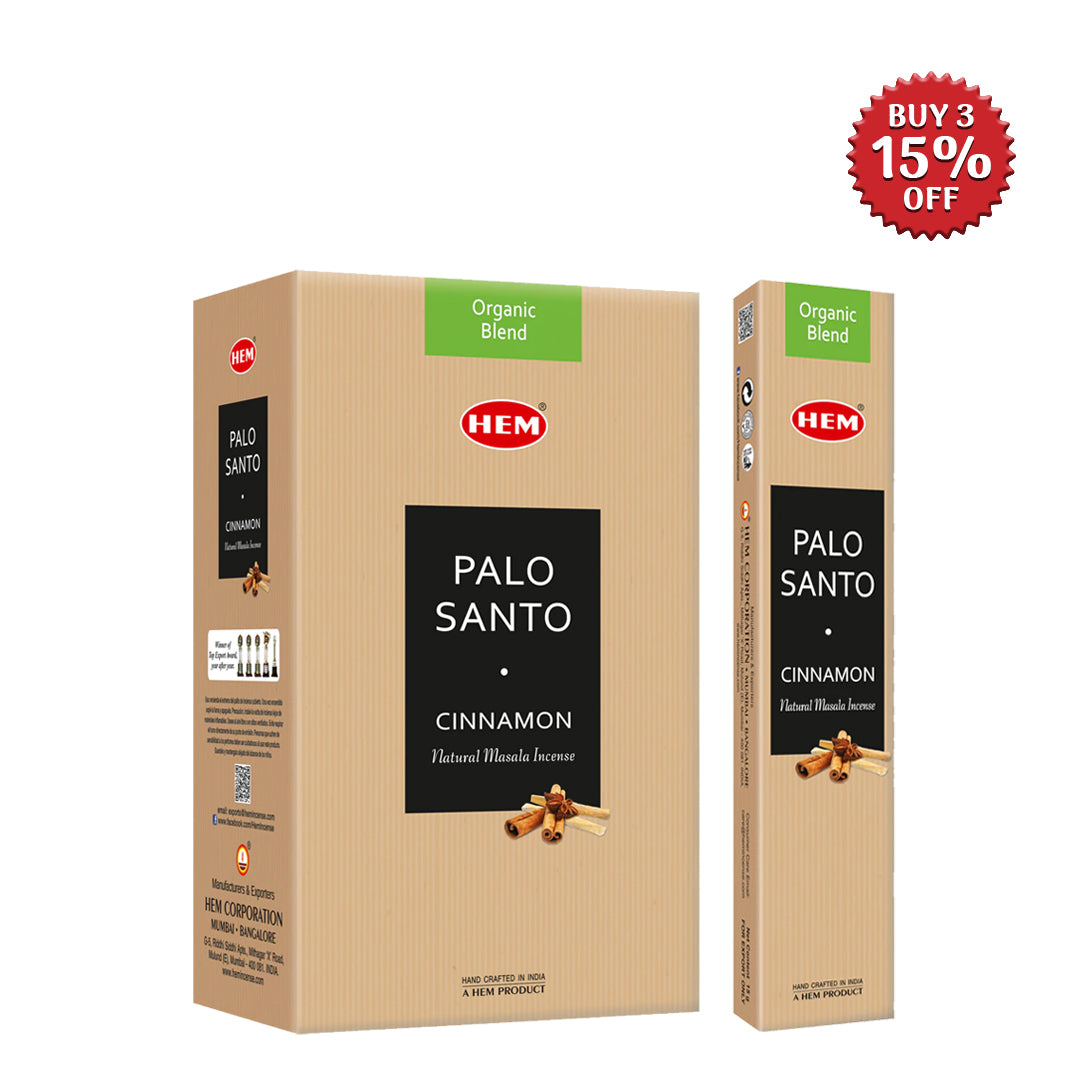 HEM Palo Santo Cinnamon Natural Masala Incense Sticks (12 Packets 15g Each)