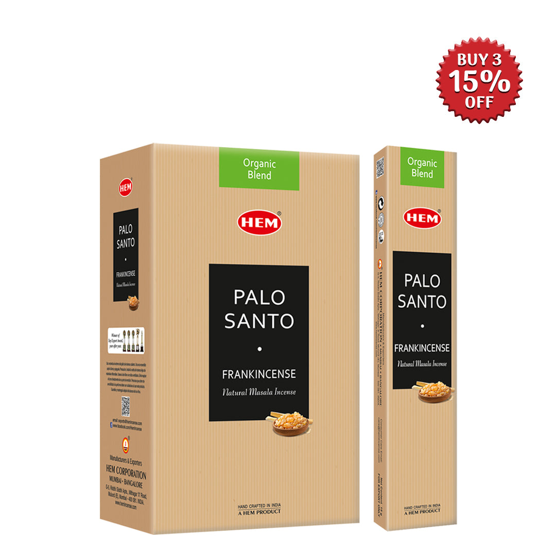 HEM Palo Santo Frankincense Natural Masala Incense Sticks (12 Packets 15g Each)