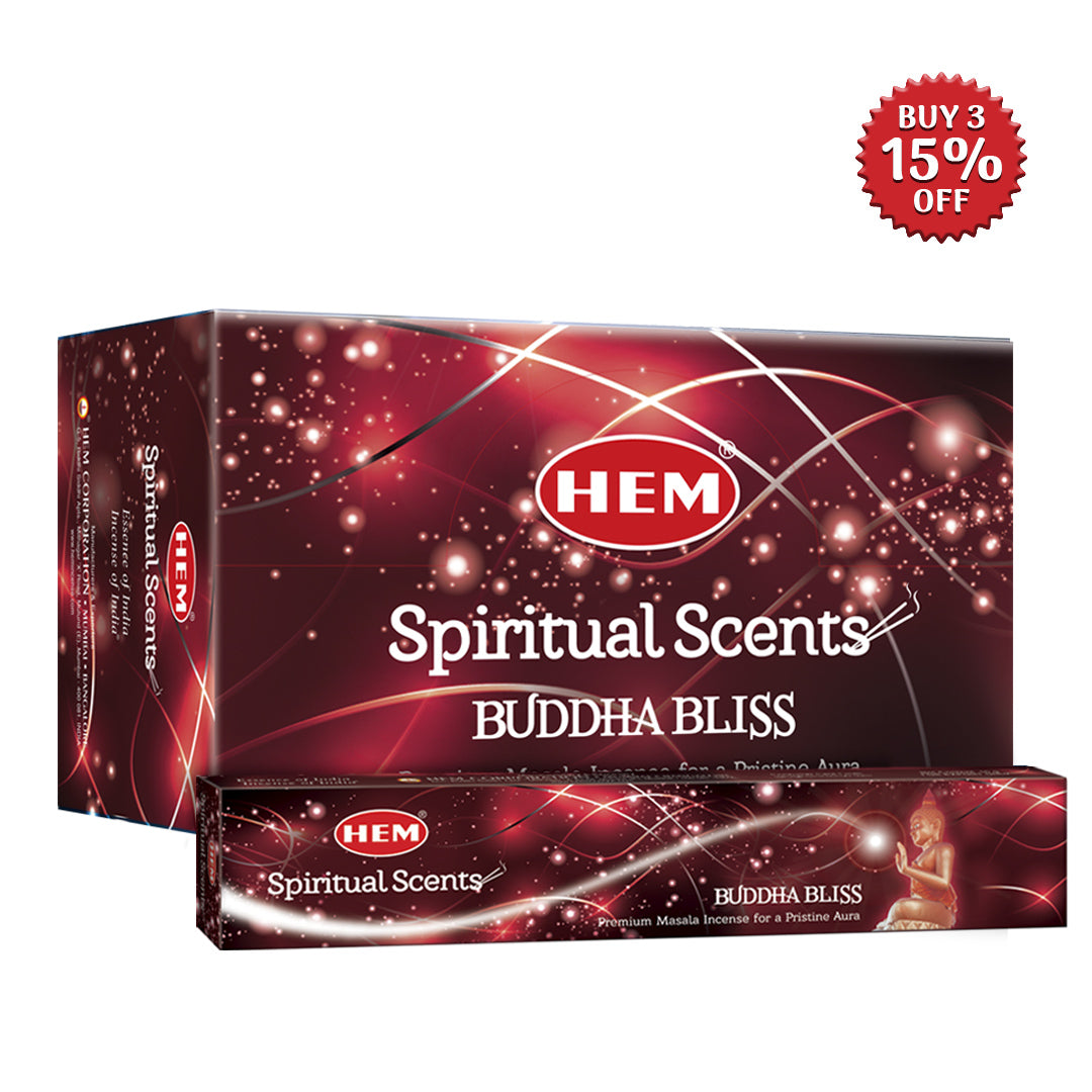 HEM Buddha Bliss Incense Sticks - 12 Packets (15g Each) - Natural Masala Meditation Incense Sticks