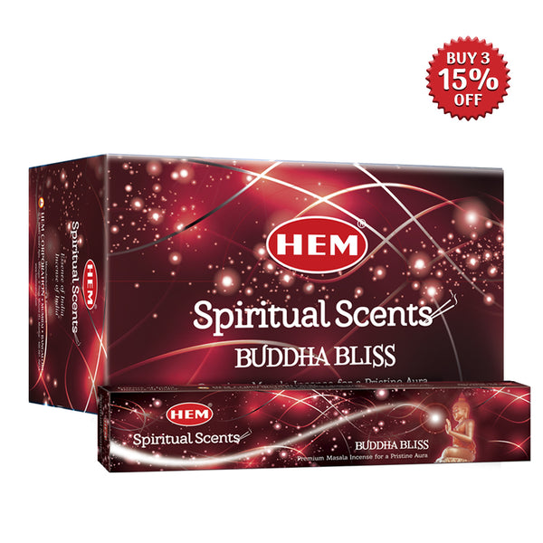 HEM Buddha Bliss Incense Sticks - 12 Packets (15g Each) - Natural Masala Meditation Incense Sticks