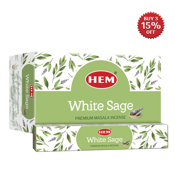 HEM White Sage Premium Masala Incense Sticks (12 Packets 15g Each)